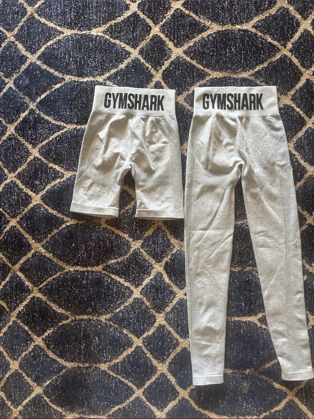 Gymshark Silver High-Waist Leggings and Bike Shorts Set